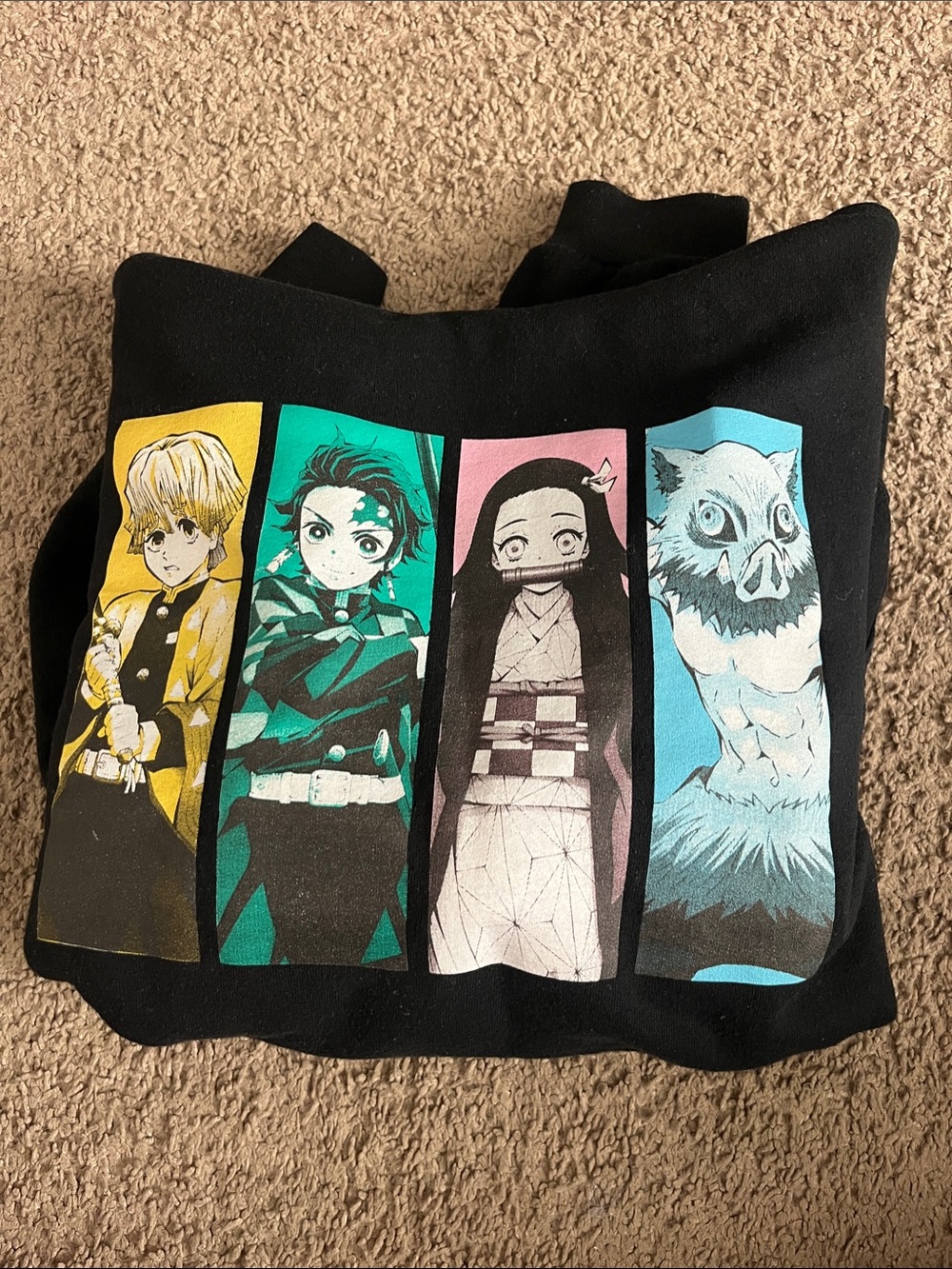 Black Demon Slayer Anime hoodie with Multicolor Character Panels